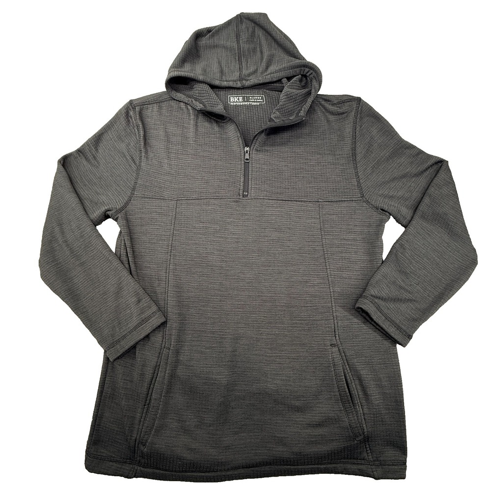 BKE Performance Hoodie Men's XL Gray 1/4 Zip Pullover Stretch Athletic Hooded